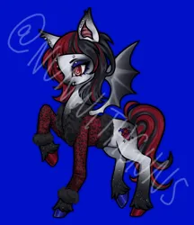 Size: 1726x2000 | Tagged: safe, artist:nunwithguns, derpibooru import, oc, bat pony, aesthetic, blue, blue background, commission, goth, image, png, red, simple background