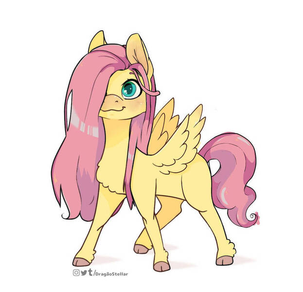 Size: 911x877 | Tagged: safe, artist:lululaozi, derpibooru import, fluttershy, pegasus, pony, chest fluff, cloven hooves, image, instagram logo, jpeg, rosy cheeks, signature, simple background, smiling, solo, spread wings, standing, tumblr logo, twitter logo, unshorn fetlocks, white background, wings