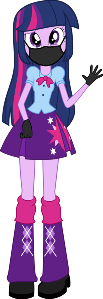 Size: 3443x10000 | Tagged: safe, artist:birdalliance, derpibooru import, editor:brokenadam, twilight sparkle, equestria girls, g4, absurd resolution, black gloves, clothes, coronavirus, covid-19, cutie mark, cutie mark on clothes, face mask, female, gloves, image, looking at you, mask, my little pony equestria girls: rainbow rocks, png, simple background, skirt, smiling, smirk, solo, transparent background, twilight sparkle's skirt, vector, waving