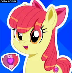 Size: 1980x1986 | Tagged: safe, artist:codenamekid, derpibooru import, apple bloom, scootaloo, sweetie belle, earth pony, pony, g4, apple bloom's bow, bow, cmc day, complex background, cutie mark, cutie mark crusaders, female, hair bow, highlights, image, looking at you, mare, older, older apple bloom, open mouth, open smile, png, shading, smiling, smiling at you, solo