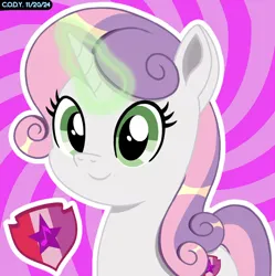 Size: 1980x1986 | Tagged: safe, artist:codenamekid, derpibooru import, apple bloom, scootaloo, sweetie belle, pony, unicorn, g4, cmc day, complex background, cutie mark, cutie mark crusaders, female, glow, glowing horn, highlights, horn, image, looking at you, mare, older, older sweetie belle, png, shading, smiling, smiling at you, solo