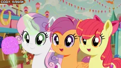 Size: 2560x1440 | Tagged: safe, artist:codenamekid, derpibooru import, edit, edited screencap, screencap, apple bloom, scootaloo, sweetie belle, earth pony, pegasus, pony, unicorn, g4, growing up is hard to do, appleloosa, appleloosa county fair, background pony, cmc day, complex background, county fair, cute, cutealoo, cutie mark, cutie mark crusaders, female, ferris wheel, glow, glowing horn, highlights, horn, image, looking at you, mare, my little pony, older, older apple bloom, older scootaloo, older sweetie belle, open mouth, open smile, png, shading, smiling, smiling at you