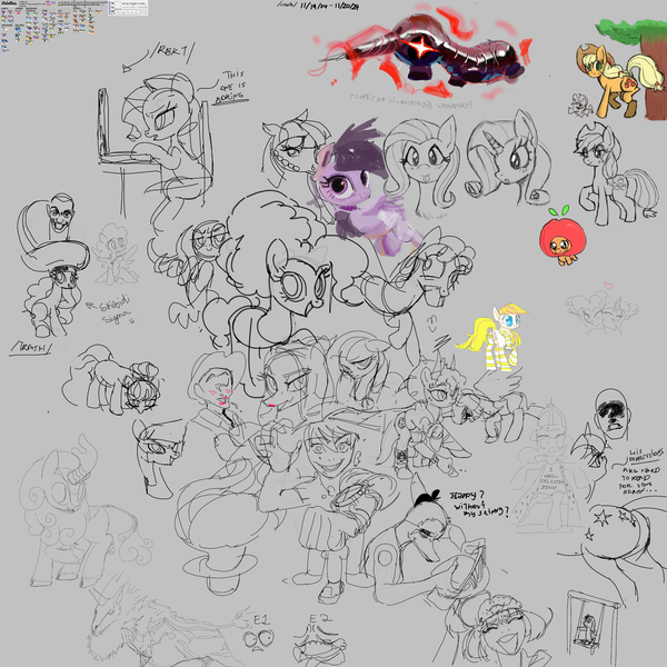 Size: 2500x2500 | Tagged: safe, anonymous artist, artist:algoatall, artist:anonymous, artist:norre, artist:vondsketch, ponerpics import, applejack, fluttershy, pinkie pie, rarity, twilight sparkle, oc, ponified, horse, kirin, pony, /create/, /mlp/, /pgd/, 4chan, biomechanoid, collaboration, computer, fang (goodbye volcano high), female, goodbye volcano high, hat, human and pony, image, kissing, magma.com, mare, png, skibidi toilet