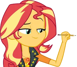 Size: 3431x3000 | Tagged: safe, artist:cloudy glow, derpibooru import, sunset shimmer, human, equestria girls, equestria girls series, g4, the finals countdown, female, image, my little pony equestria girls: better together, pencil, png, simple background, solo, transparent background, vector