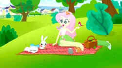 Size: 828x465 | Tagged: safe, derpibooru import, edit, editor:warioman69, fluttershy, bird, rabbit, equestria girls, g4, animal, barefoot, boots, clothes, cute, epic fail, fail, feet, image, jpeg, picnic, shoes, shoes removed