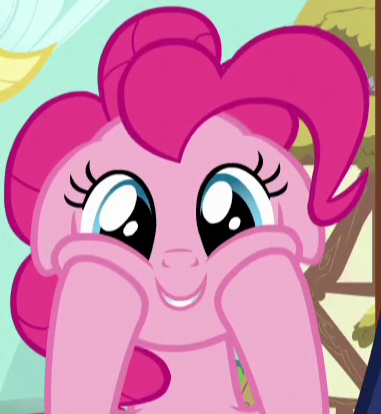 Size: 381x414 | Tagged: safe, derpibooru import, screencap, applejack, pinkie pie, earth pony, pony, g4, season 5, the one where pinkie pie knows, cropped, cute, daaaaaaaaaaaw, diapinkes, excited, floppy ears, giggling, happy, image, laughing, my little pony, offscreen character, png, smiling, solo focus, squishy cheeks