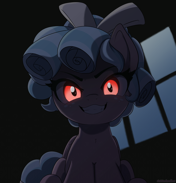 Size: 2056x2145 | Tagged: safe, artist:marshmallowfluff, derpibooru import, cozy glow, pegasus, pony, g4, female, filly, foal, glow, glowing eyes, horror, image, looking at you, png, red eyes, solo