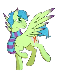 Size: 2480x3153 | Tagged: safe, artist:chippocat, derpibooru import, oc, oc:emerald sprint, unofficial characters only, pegasus, pony, clothes, cutie mark, green eyes, image, male, png, scarf, simple background, solo, spread wings, stallion, transparent background, wings