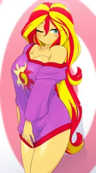 Size: 1668x2991 | Tagged: suggestive, artist:batipin, derpibooru import, sunset shimmer, human, equestria girls, g4, breasts, busty sunset shimmer, image, png