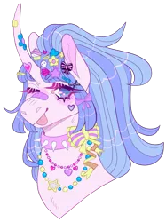 Size: 1657x2220 | Tagged: safe, artist:sleepy-nova, derpibooru import, oc, oc:showstopper, pony, unicorn, bust, choker, female, horn, image, mare, one eye closed, png, portrait, simple background, solo, spiked choker, tongue out, transparent background, wink