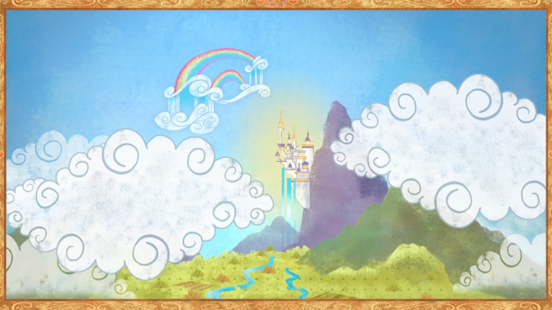 Size: 1920x1080 | Tagged: safe, derpibooru import, screencap, friendship is magic, g4, book, canterlot, castle, cloud, cloudsdale, equestria, illustration, image, it begins, my little pony, no pony, png, pony history, scenery, start of ponies