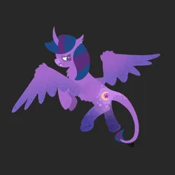 Size: 2048x2048 | Tagged: safe, artist:twidasherboop, derpibooru import, oc, unofficial characters only, alicorn, bat pony, pony, chest fluff, colored wings, cutie mark, cutie mark eyes, dynamic pose, facing away, fangs, frown, gradient legs, gradient wings, image, lineless, long tail, markings, neutral, png, pony oc, scar, signature, simple background, spotted, spread wings, tail, torn ear, unhappy, wing fluff, wingding eyes, wings