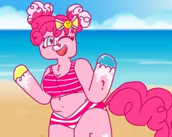 Size: 854x680 | Tagged: suggestive, artist:xxduncandonutxx, derpibooru import, pinkie pie, anthro, earth pony, pony, beach, beach body, chubby, image, jpeg, plus size, redesign