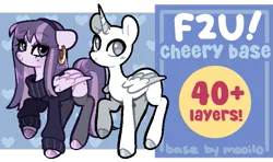 Size: 761x449 | Tagged: safe, artist:mooilo, derpibooru import, oc, alicorn, pegasus, pony, base, base used, free to use, image, partially transparent background, png, raised hoof, smiling