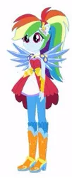 Size: 127x311 | Tagged: safe, derpibooru import, rainbow dash, human, equestria girls, g4, alternate clothes, boots, clothes, crystal guardian, crystal wings, female, high heel boots, image, jpeg, ponied up, shoes, simple background, solo, white background, wings