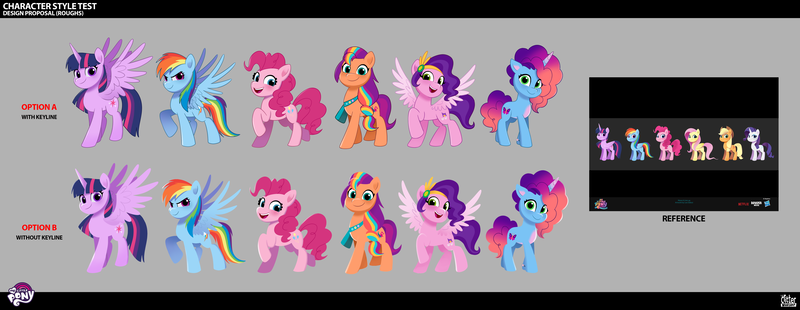 Size: 5750x2230 | Tagged: safe, derpibooru import, official, pinkie pie, pipp petals, rainbow dash, sunny starscout, twilight sparkle, twilight sparkle (alicorn), alicorn, earth pony, pegasus, pony, unicorn, g4, g5, my little pony: tell your tale, concept art, female, horn, image, mane stripe sunny, mare, misty brightdawn, png, rebirth misty