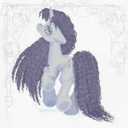 Size: 1500x1500 | Tagged: safe, artist:lompyloops, derpibooru import, part of a set, rarity, pony, unicorn, alternate hairstyle, curly mane, female, horn, image, long mane, looking at you, looking back, looking back at you, mare, png, solo