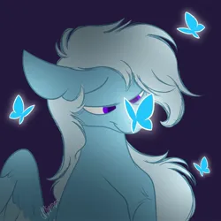 Size: 2000x2000 | Tagged: safe, artist:feather_bloom, derpibooru import, oc, oc:feather bloom(fb), unofficial characters only, butterfly, insect, pegasus, pony, glow, image, jpeg, simple background, simple shading, solo