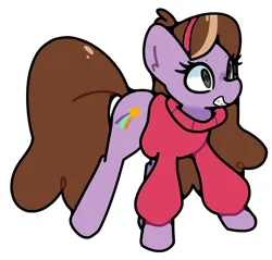 Size: 1632x1560 | Tagged: safe, artist:kindakismet, derpibooru import, ponified, earth pony, pony, braces, clothes, gravity falls, grin, image, jpeg, mabel pines, simple background, smiling, solo, sweater, white background