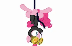 Size: 1920x1230 | Tagged: safe, derpibooru import, edit, edited screencap, screencap, pinkie pie, earth pony, pony, g4, :o, cute, hanging, hanging upside down, image, jpeg, ninja, open mouth, pinkie spy, rope, upside down