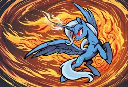 Size: 2104x1440 | Tagged: safe, ai content, derpibooru import, machine learning generated, stable diffusion, trixie, alicorn, pony, g4, action pose, alicornified, female, fire, flying, generator:pony diffusion v6 xl, glow, glowing eyes, image, jpeg, magic, mare, prompter:siber, race swap, red eyes, solo, spread wings, trixiecorn, wings