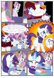 Size: 1600x2270 | Tagged: safe, alternate version, artist:flash equestria photography, derpibooru import, hoity toity, rarity, sweetie belle, pony, unicorn, fanfic:short stories with pregnant ponies, g4, belle sisters, belly, belly bed, big belly, blatant lies, butt, check mark, comic, commission, crying, fainting couch, fat, female, filly, foal, food, horn, huge belly, ice cream, image, impossibly large belly, insult, large butt, lying down, mare, marshmelodrama, on back, png, pointy ponies, preggity, pregnant, raritubby, rarity being rarity, rearity, sensibly-proportioned pregnancy, siblings, side, sisters, standing, story included, symbolism, text, wall of text