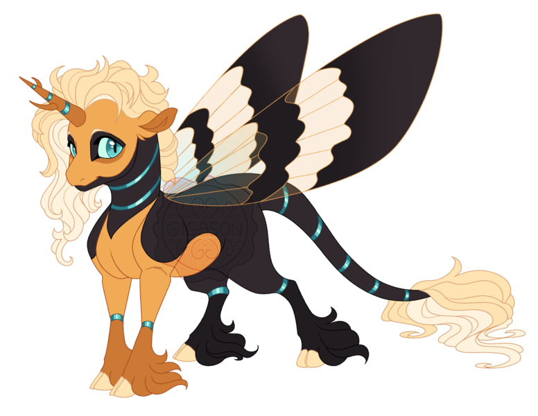 Size: 4400x3400 | Tagged: safe, artist:gigason, derpibooru import, oc, oc:honeycomb charm, changepony, hybrid, cloven hooves, female, image, offspring, parent:oc:blue bayou, parent:sunset shimmer, png, simple background, solo, transparent background