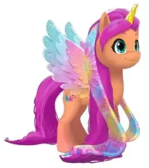 Size: 277x312 | Tagged: safe, derpibooru import, official, sunny starscout, alicorn, g5, concept art, image, multicolored hair, png, rainbow hair, simple background, standing, toy, white background