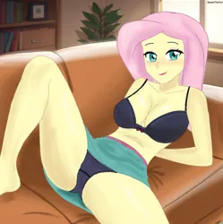 Size: 2309x2315 | Tagged: suggestive, artist:sarahthefox97, derpibooru import, fluttershy, equestria girls, g4, clothes, image, jpeg, legs, skirt, skirt lift, sultry pose