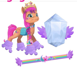 Size: 318x275 | Tagged: safe, derpibooru import, official, sunny starscout, earth pony, g5, bracelet, concept art, cropped, crown, crystal, cutie mark, image, jewelry, png, regalia, roller skates, simple background, skates, stars, toy, white background, wings