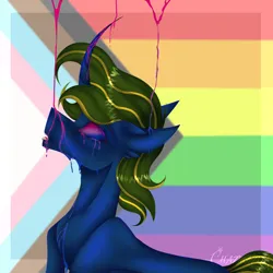 Size: 4320x4320 | Tagged: safe, artist:chazmazda, derpibooru import, oc, unofficial characters only, pony, unicorn, bisexual pride flag, commission, commission open, crying, curved horn, dripping, gay, halfbody, highlights, horn, image, liquid, male, open mouth, png, pride, pride flag, progressive pride flag, shade, shading, tail, tongue out, wavy hair, your character here