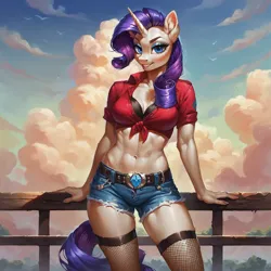 Size: 1280x1280 | Tagged: safe, ai content, derpibooru import, machine learning generated, prompter:ilham470, rarity, anthro, female, image, png, solo, solo female