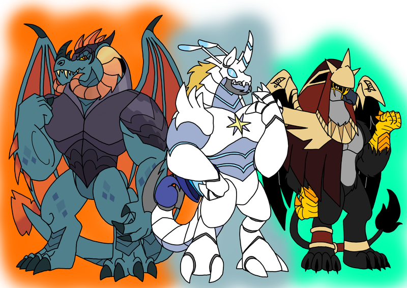 Size: 1414x1000 | Tagged: safe, artist:zetikoopa, derpibooru import, dragon lord torch, prince blueblood, oc, oc:khalfani, anthro, dragon, gryphon, g4, image, male, monster prince blueblood, png, species swap