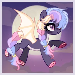 Size: 1909x1911 | Tagged: safe, artist:tkn297, derpibooru import, oc, oc:night bite, bat pony, pony, female, flying, image, mare, moon, night, png, solo