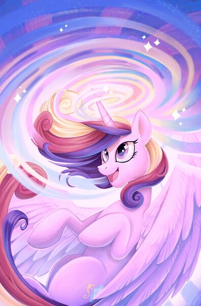 Size: 1686x2560 | Tagged: safe, artist:natalie haines, derpibooru import, idw, official, princess cadance, alicorn, pony, g4, comic cover, cover, cover art, female, horn, image, jpeg, magic, mare, my little pony: rise of cadance, official comic, open mouth, open smile, smiling, solo, sparkles, wings