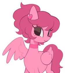 Size: 1929x2048 | Tagged: safe, artist:risswm, derpibooru import, oc, unofficial characters only, pegasus, pony, choker, commission, ear piercing, earring, female, heart, image, jewelry, mare, no pupils, one wing out, piercing, png, simple background, smiling, solo, turned head, white background, wings