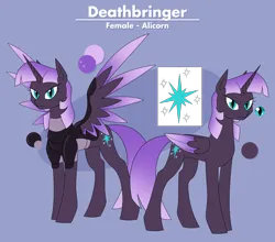 Size: 3592x3157 | Tagged: safe, artist:moonatik, derpibooru import, oc, unofficial characters only, alicorn, pony, alicorn oc, armor, commission, cutie mark, female, horn, image, magical lesbian spawn, mare, offspring, parent:nightmare moon, parent:twilight sparkle, parents:twimoon, png, reference sheet, slit pupils, wings