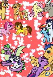 Size: 415x600 | Tagged: safe, artist:yoyoswing555, derpibooru import, applejack, caramel, cheese sandwich, discord, flash sentry, fluttershy, pinkie pie, rainbow dash, rarity, soarin', spike, twilight sparkle, alicorn, draconequus, dragon, earth pony, pegasus, pony, unicorn, cheesepie, discoshy, female, flashlight, horn, image, male, mare, png, ship:carajack, shipping, soarindash, sparity, stallion, straight