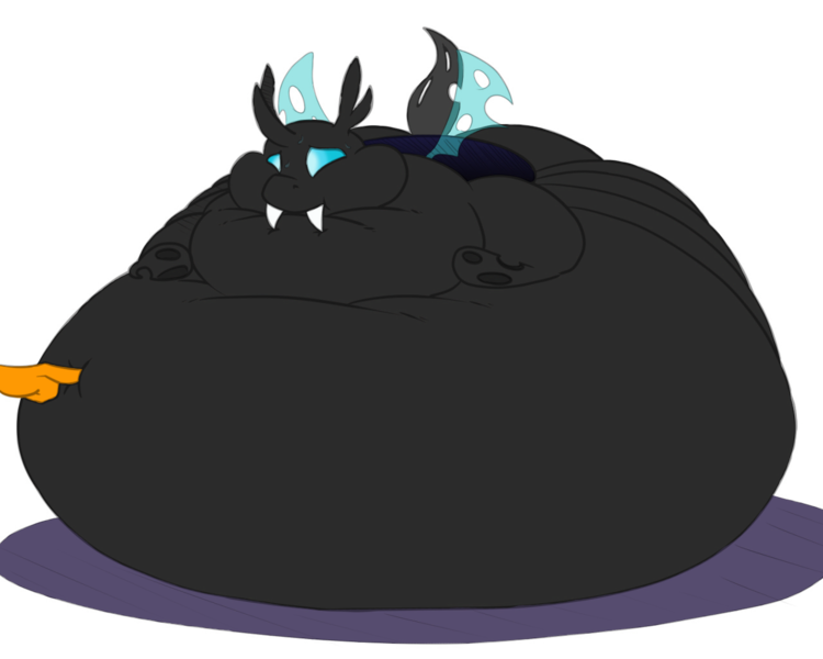 Size: 1280x1024 | Tagged: suggestive, artist:de-flator, artist:polofastter, derpibooru import, changeling, g4, belly, belly bed, belly expansion, big belly, changeling overfeeding, chunkling, fat, growth, huge belly, hyper, hyper obese, image, immobile, impossibly large belly, impossibly large everything, impossibly obese, inflation, morbidly obese, obese, png, poking, round belly, simple background, stuffed, transparent background, transparent wings, wings