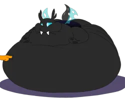 Size: 1280x1024 | Tagged: suggestive, artist:de-flator, artist:polofastter, derpibooru import, changeling, g4, belly, belly bed, belly expansion, big belly, changeling overfeeding, chunkling, fat, growth, huge belly, hyper, hyper obese, image, immobile, impossibly large belly, impossibly large everything, impossibly obese, inflation, morbidly obese, obese, png, poking, round belly, simple background, stuffed, transparent background, transparent wings, wings