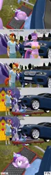 Size: 1920x6480 | Tagged: suggestive, artist:gradiusfanatic, derpibooru import, sunburst, oc, oc:andy glimmer, oc:willomina, anthro, earth pony, unicorn, comic:repairing the car, g4, 3d, car, comic, female, horn, image, male, png, source filmmaker, spanish text