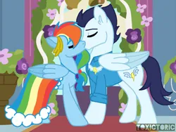 Size: 800x600 | Tagged: source needed, safe, artist:toxictoric, derpibooru import, rainbow dash, soarin', pegasus, pony, duo, female, image, jpeg, kiss on the lips, kissing, male, mare, marriage, shipping, soarindash, stallion, straight, wedding