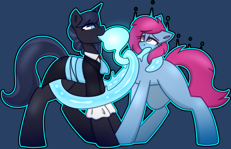 Size: 4843x3127 | Tagged: oc name needed, suggestive, artist:askhypnoswirl, derpibooru import, oc, oc:sensual spirit, unofficial characters only, clothes, commission, dead eyes, duo, duo male and female, female, image, male, png, soul, soul vore, vore