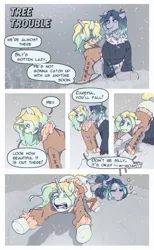 Size: 578x939 | Tagged: safe, artist:dodo, derpibooru import, oc, oc:cloudy white, oc:frosted flakes, earth pony, unicorn, comic, earth pony oc, falling, female, horn, image, png, siblings, sisters, snow, snowfall, unicorn oc