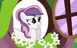 Size: 1280x796 | Tagged: safe, artist:mia flaffs, derpibooru import, oc, oc:sweetieck dreams, unofficial characters only, pony, unicorn, g4, cute, eyelashes, female, filly, flower, foal, horn, image, jpeg, mare, nature, not sweetie belle, orange eyes, outdoors, tail, two toned mane, two toned tail, unicorn horn, window