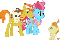 Size: 6033x4000 | Tagged: safe, artist:cloudy glow, derpibooru import, carrot cake, cup cake, pound cake, pumpkin cake, earth pony, pegasus, pony, unicorn, g4, baby, baby pony, brother and sister, cake family, cake twins, diaper, female, foal, horn, image, male, png, siblings, simple background, transparent background, twins, vector