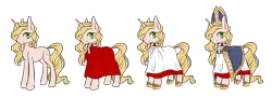 Size: 2698x969 | Tagged: safe, artist:moenkin, derpibooru import, oc, oc:benevelle, pony, unicorn, au:eqcl, cassock, clothes, female, horn, image, mare, mitre, png, robe, shoes, simple background, surplice, transparent background