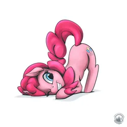 Size: 2523x2523 | Tagged: safe, artist:mysticalpha, derpibooru import, pinkie pie, earth pony, pony, g4, ass up, face down ass up, female, grin, high res, image, mare, one eye closed, png, signature, simple background, smiling, solo, tail, tail aside, white background