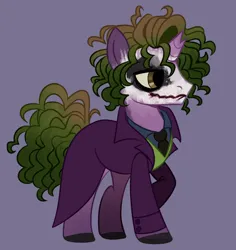 Size: 968x1024 | Tagged: safe, artist:wanderingpegasus, derpibooru import, ponified, pony, unicorn, broken horn, clothes, dc comics, horn, image, png, show accurate, solo, the dark knight, the joker