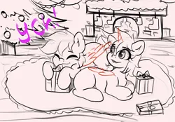 Size: 2360x1640 | Tagged: safe, derpibooru import, oc, alicorn, earth pony, pegasus, pony, unicorn, christmas, commission, community related, couple, duo, holiday, horn, hug, image, merry christmas, png, ych example, ych sketch, your character here